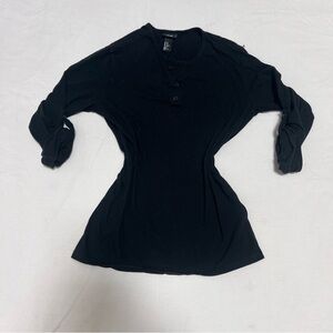 H&M Black Henley Roll-Sleeve Top